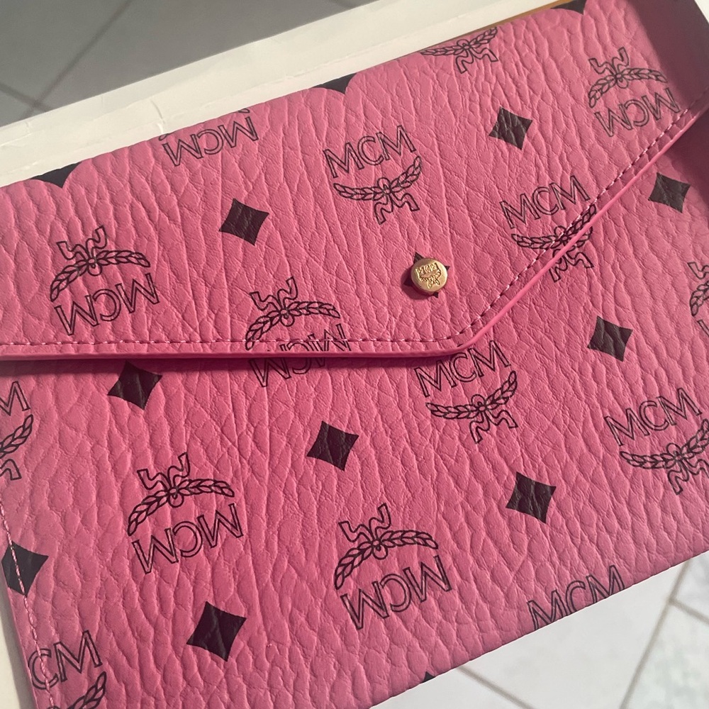 MCM - NUC- Rose Pink Envelope Clutch with Logo Pattern -NEW